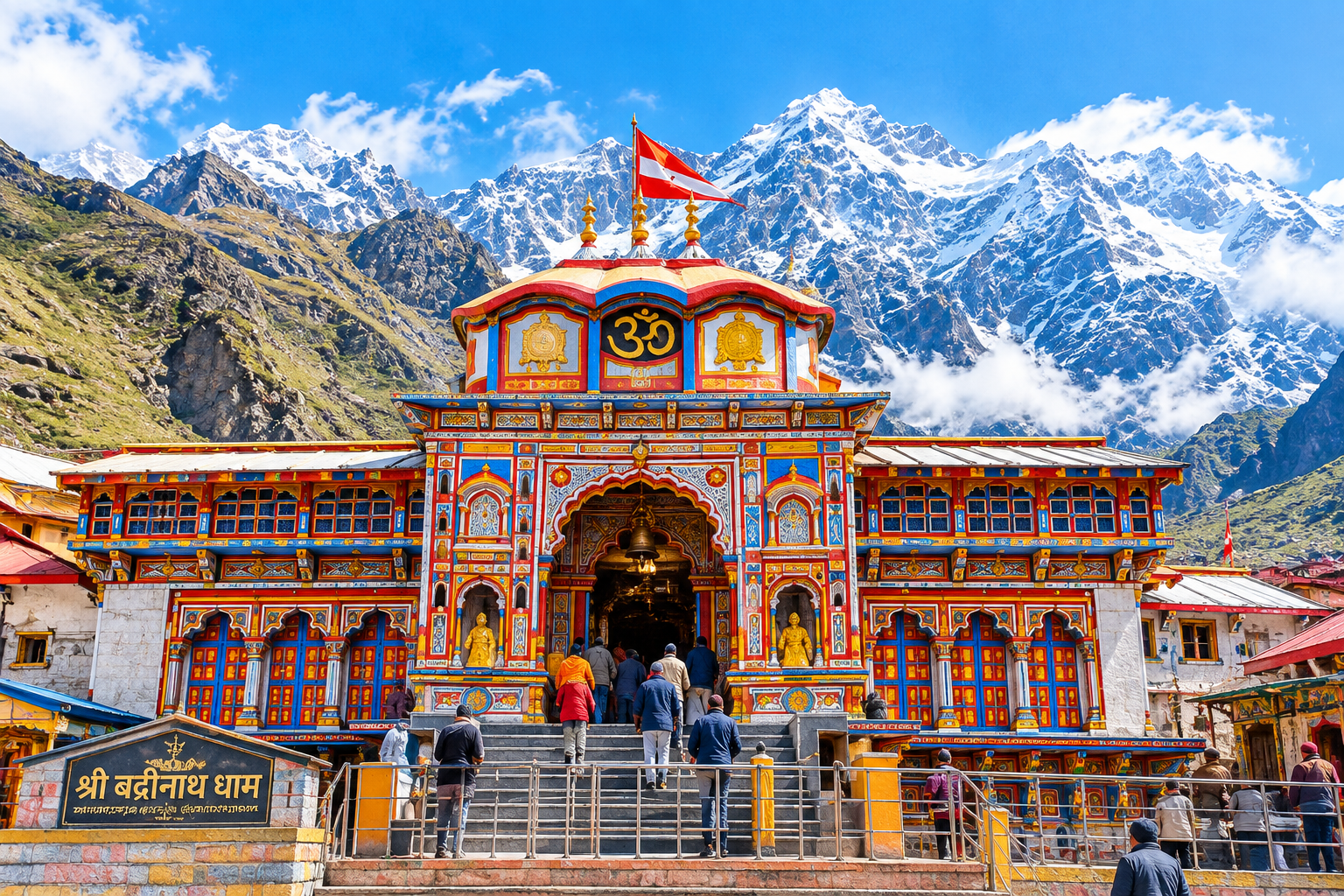 Badrinath temple against the Neelkanth peak