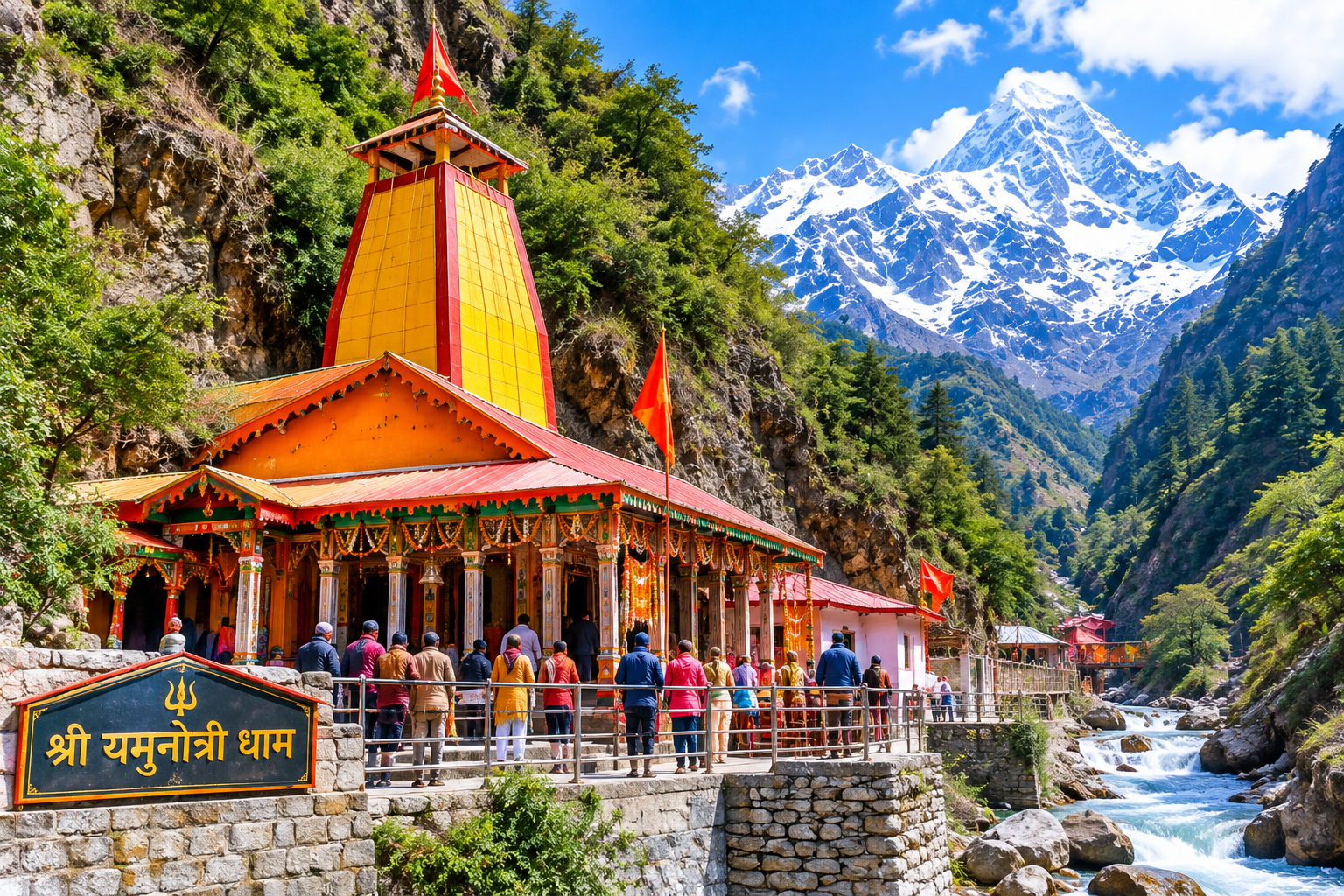 Devotees trekking to Yamunotri temple